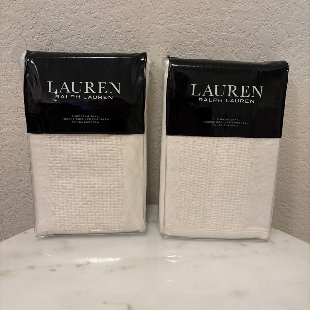 Ralph Lauren White Texture Stripe Euro Shams Pair
